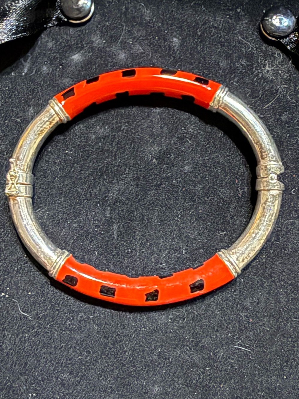 Sterling Silver With 2 parts Covered With Enamel Bangle Bracelet - Women Jewelry